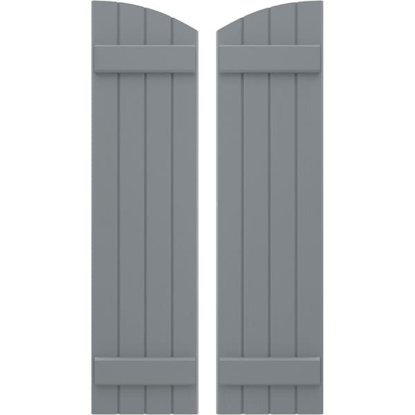 Ekena Millwork Americraft 4-Board (2 Batten) Wood Joined Board-n-Batten Shutters w/Ellipt Top, ARW101BE414X77CHH, PR ARW101BE414X77CHH - main
